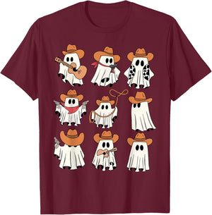 Retro Western Halloween Cowboy Ghost Collage Spooky Season T-Shirt - T-Shirt | Maroon