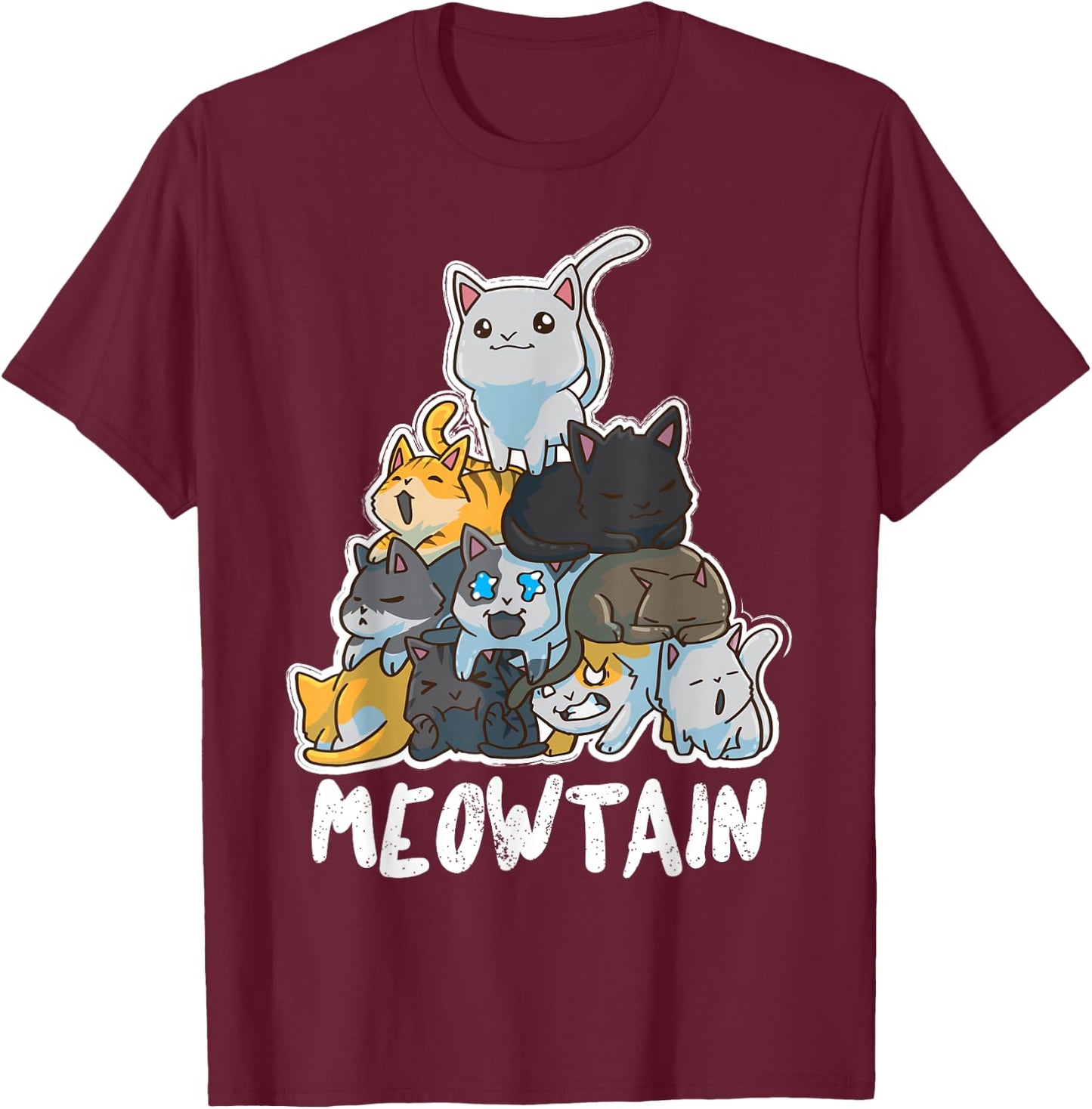 Anime Cats Kawaii Neko Pile Moewtain T-Shirt - T-Shirt | Maroon