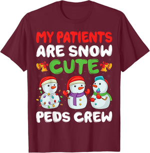 My Patients Are Snow PEDS Crew Pediatric Nurse Christmas T-Shirt - T-Shirt | Maroon