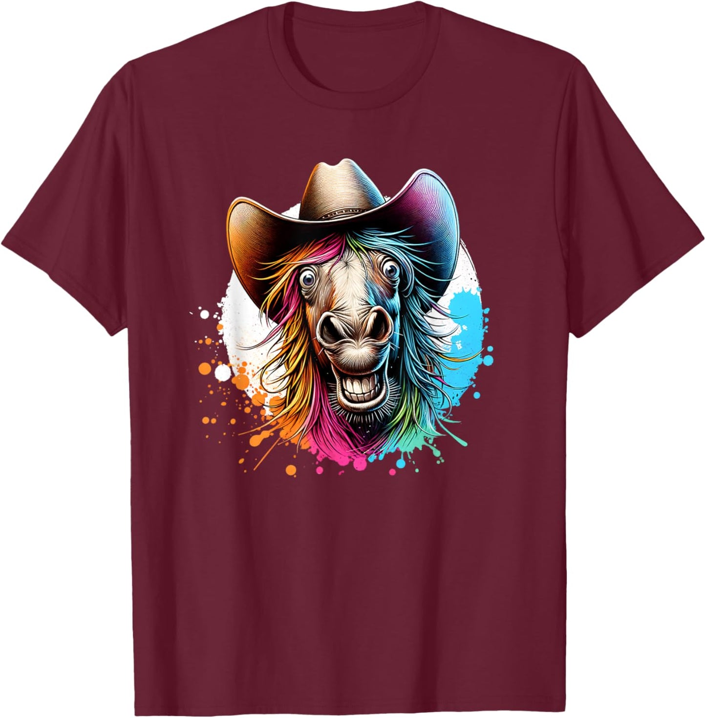 Funny Horse With Cowboy Hat T-Shirt - T-Shirt | Maroon
