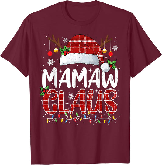 Mamaw Claus Christmas Lights Pajama Family Matching T-Shirt - T-Shirt | Maroon