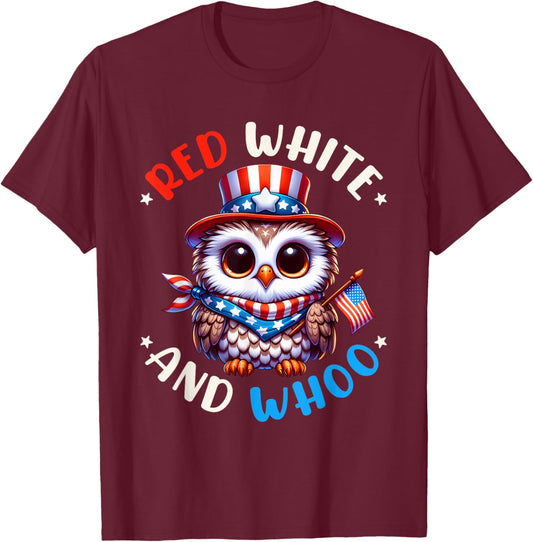 4th of July Owl Independence Day Red White and Whoo T-Shirt - T-Shirt | Maroon