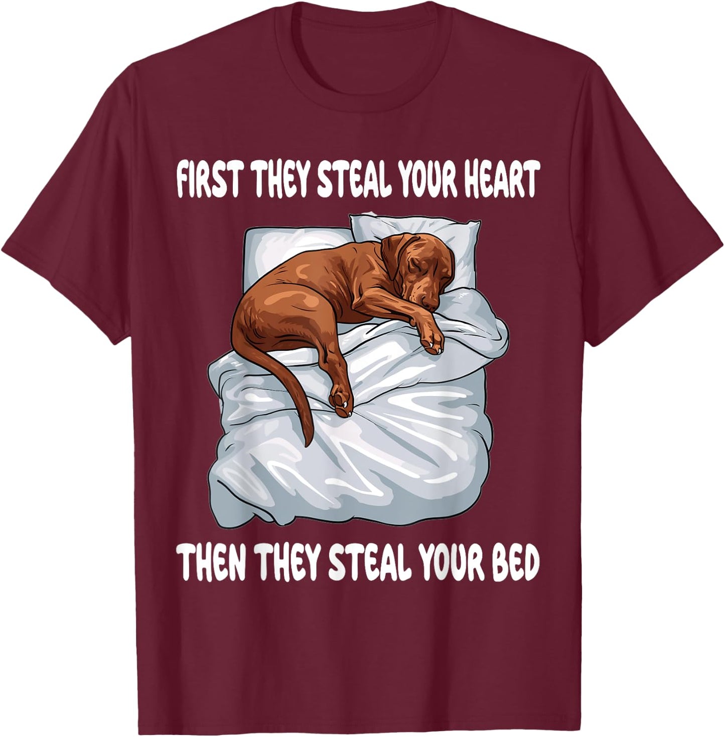 Vizsla Sleeping Pajamas Nightgown T-Shirt - T-Shirt | Maroon