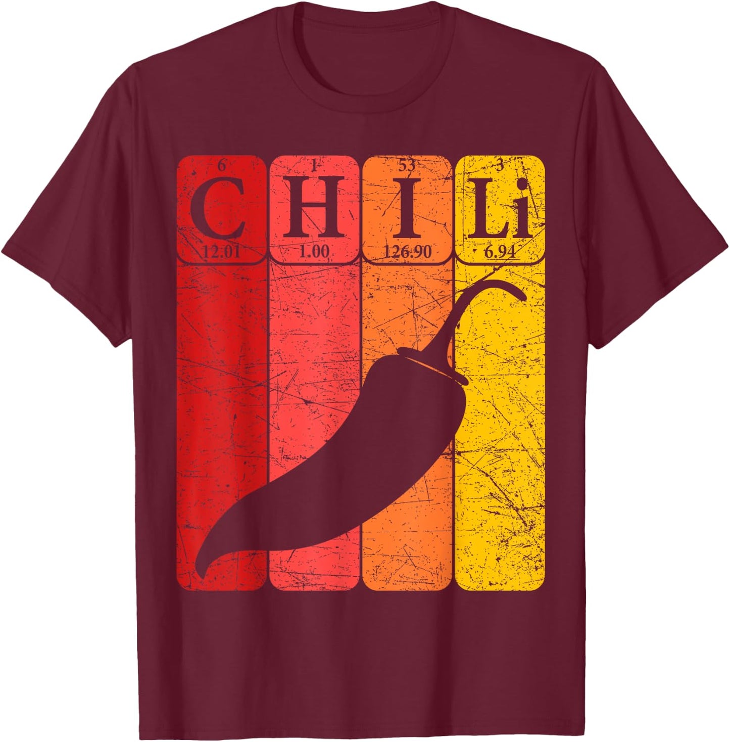 Chili Periodic Table Elements Chili Pepper Spicy Food Retro T-Shirt - T-Shirt | Maroon