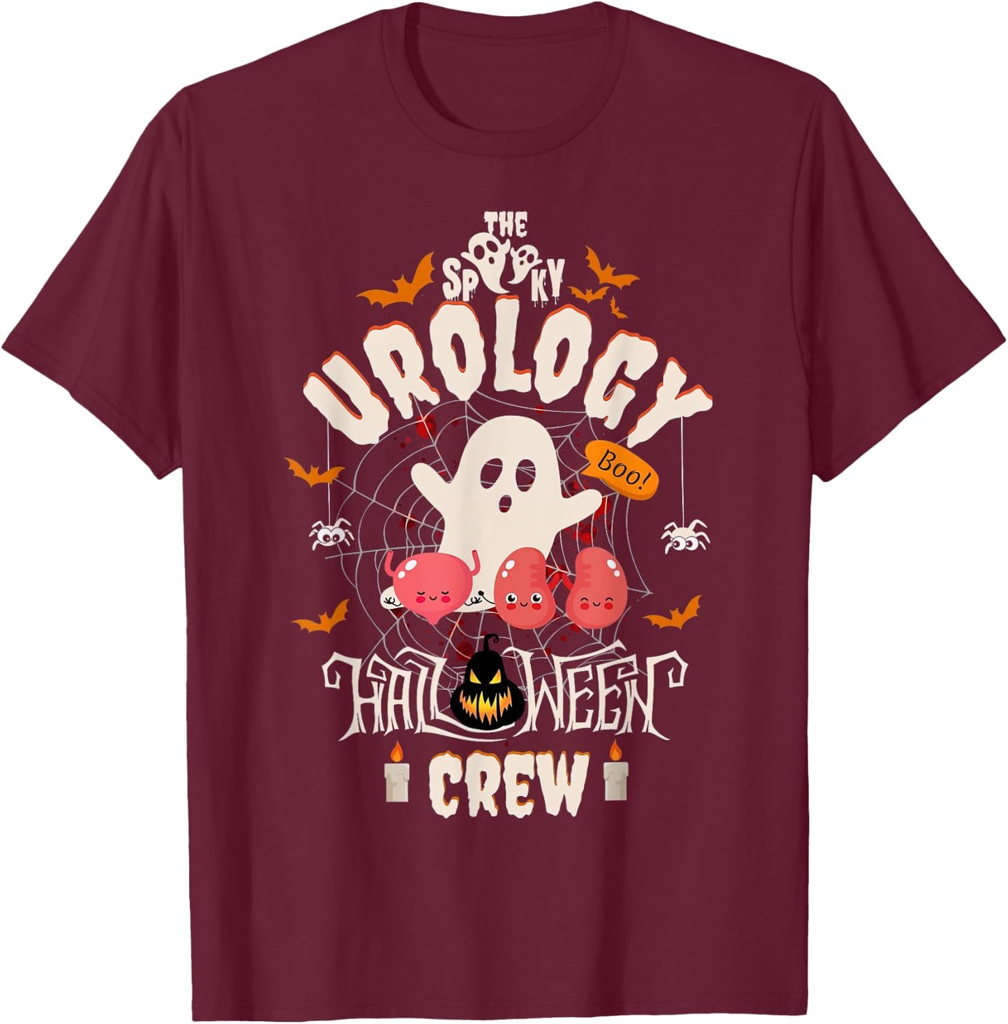 Spooky Urology Halloween Crew Cute Ghost Nurse Student T-Shirt - T-Shirt | Maroon