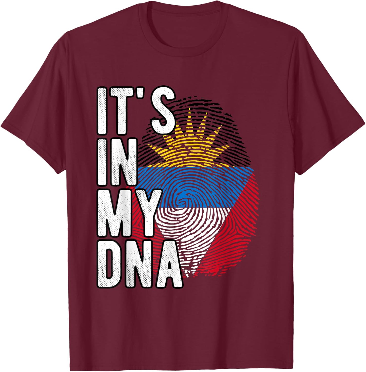 Funny it's in my DNA Antigua and Barbuda flag Fingerprint T-Shirt - T-Shirt | Maroon