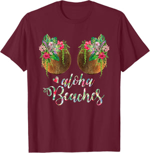 Coconut Bra Flower Boobs Hawaii Aloha Beaches Funny T-Shirt - T-Shirt | Maroon