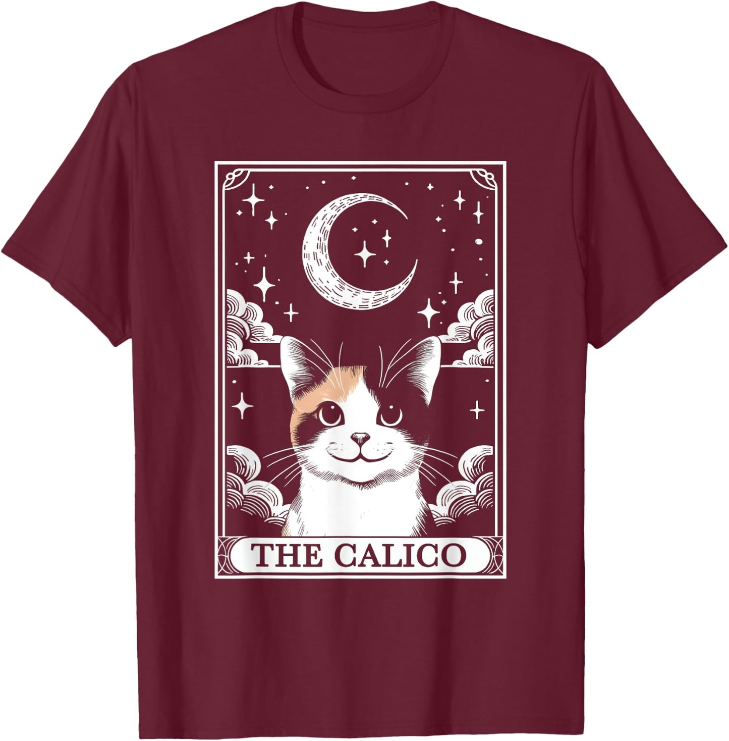 Tarot Card Vintage Crescent Moon Calico Cat Mom Cat Lovers Women Kids T-Shirt - T-Shirt | Maroon