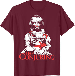The Conjuring Adult - Annabelle Horror Movie Shirt - Black - Short Sleeve - Classic Fit - Halloween - Cartoon Pattern T-Shirt - T-Shirt | Maroon