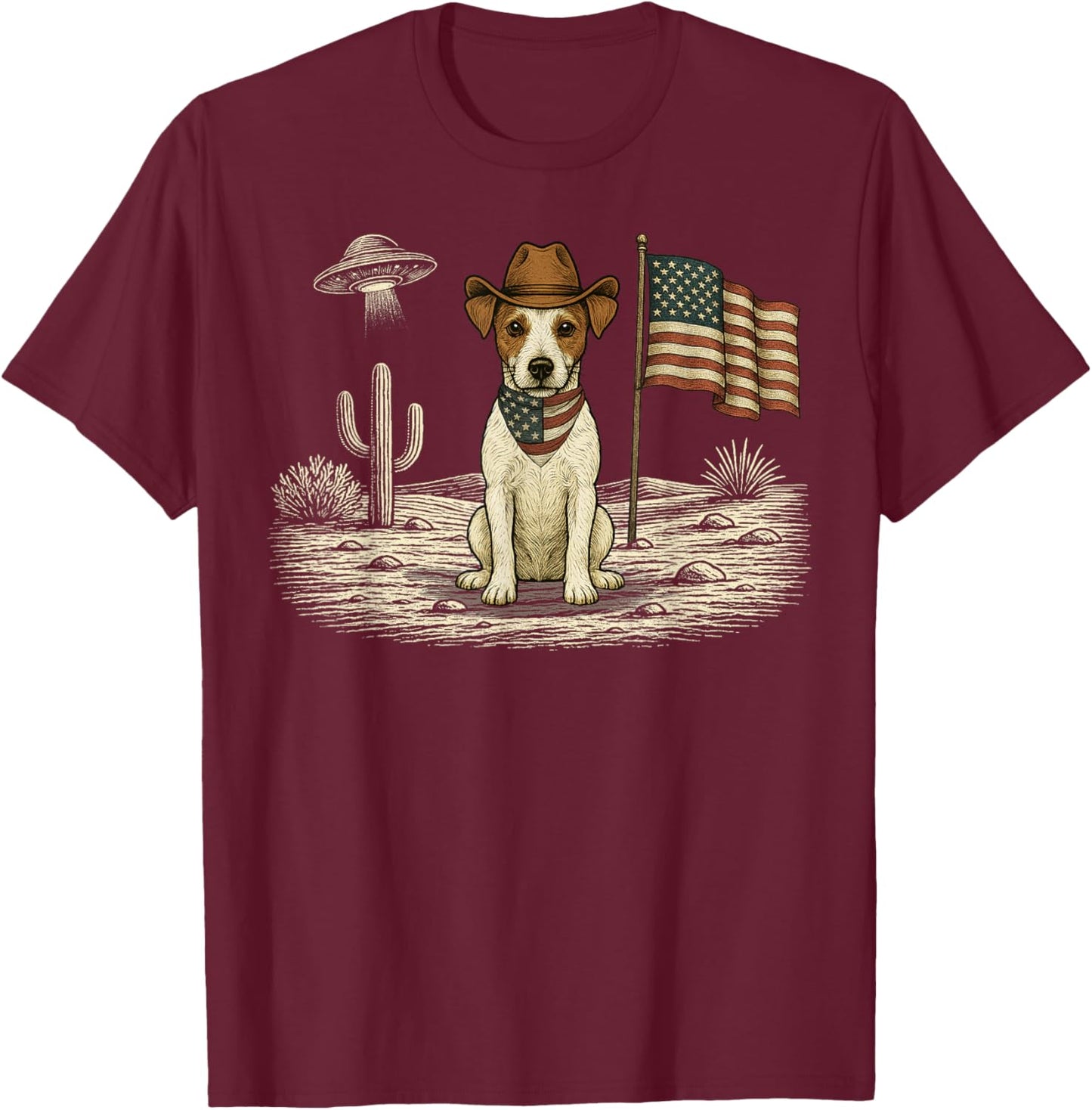 Jack Russell Terrier 4th of July US American Flag Patriotic T-Shirt - T-Shirt | Maroon