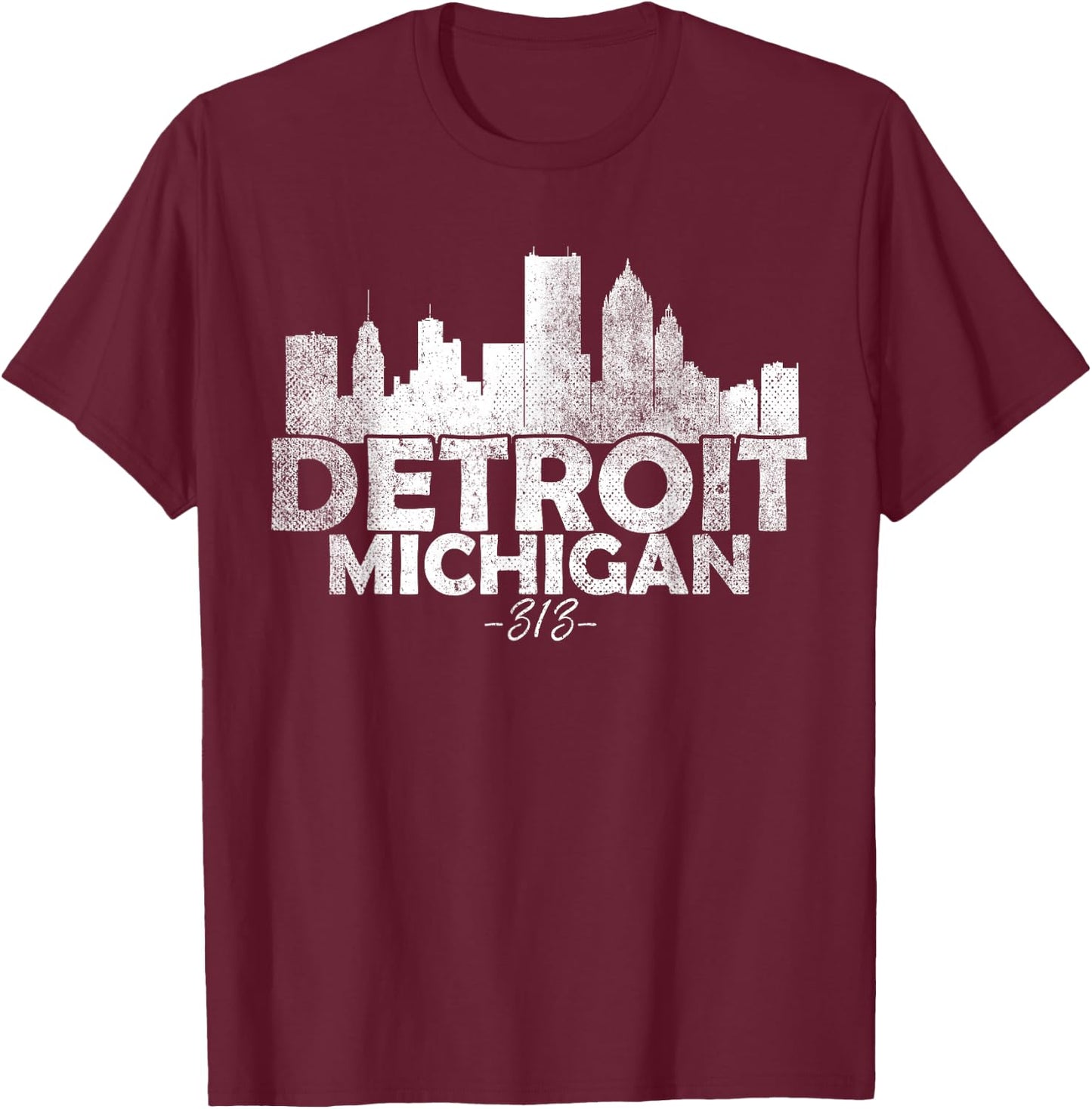 Detroit Michigan MI | Skyline , Small, Black T-Shirt - T-Shirt | Maroon