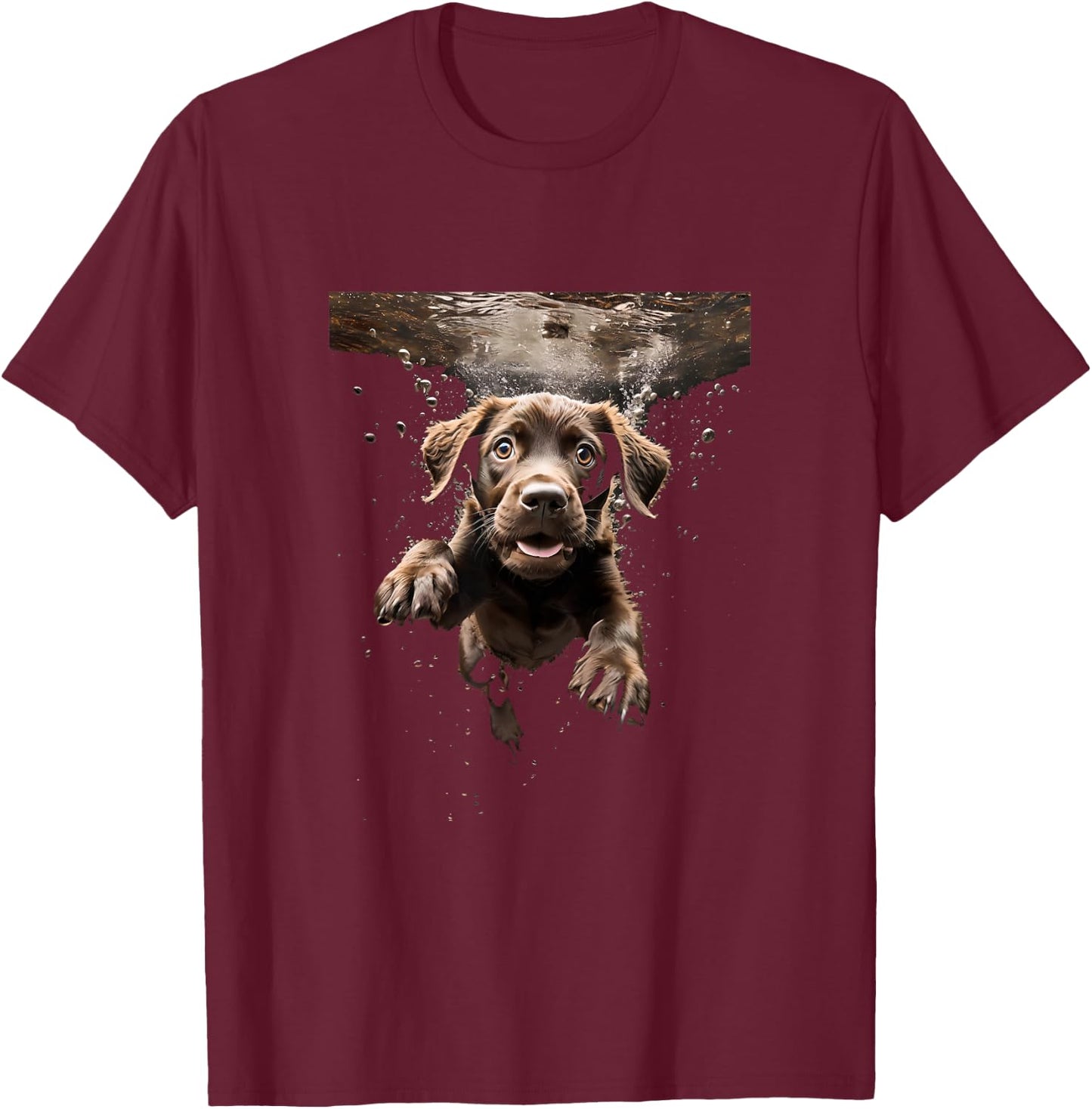 Labrador Retriever Dog Diving Swimming Underwater T-Shirt - T-Shirt | Maroon