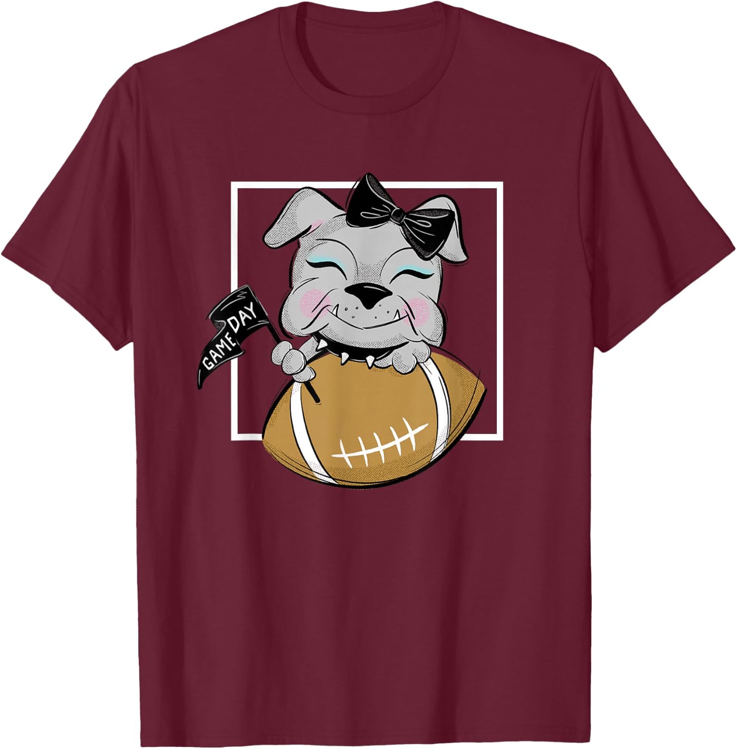 Cute Game Day Bulldog Women and Girls Football T-Shirt - T-Shirt | Maroon