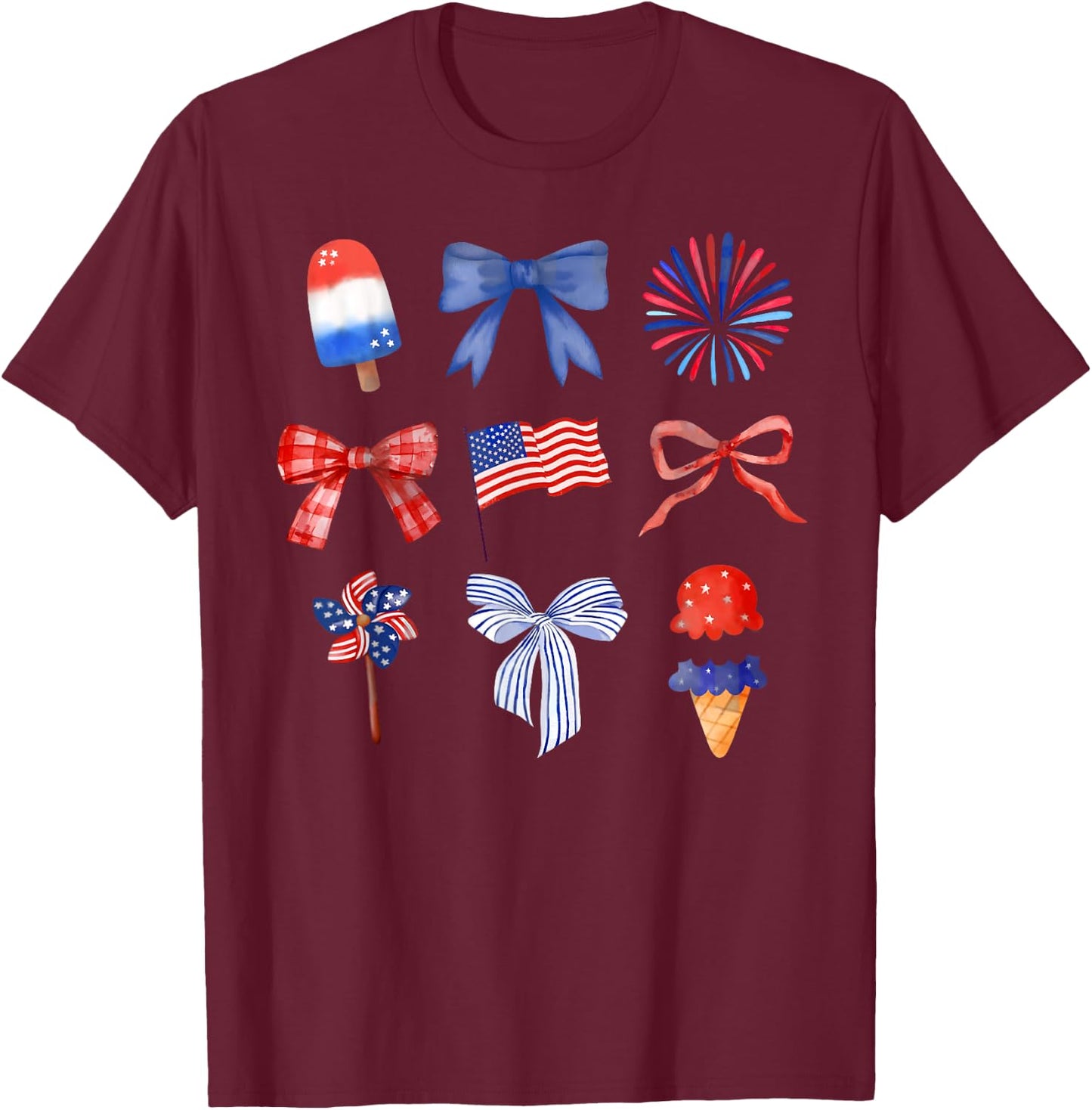 Coquette Bow Ice Cream America Freedom Patriotic 4th Of July T-Shirt - T-Shirt | Maroon