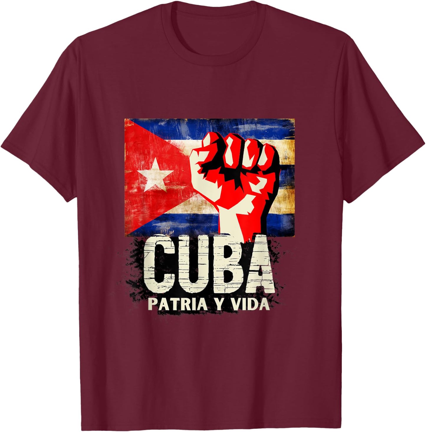 Cuba Patria Y Vida Shirt SOS Cuba Flag Shirt T-Shirt - T-Shirt | Maroon