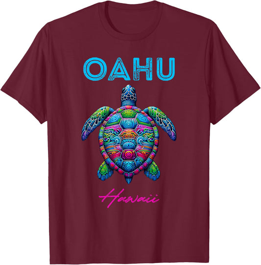 Oahu Hawaii Tribal Beach Sea Turtle T-Shirt - T-Shirt | Maroon