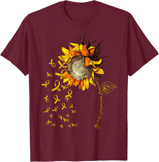 MYXOID LIPOSARCOMA Awareness Sunflower Yellow Ribbon T-Shirt - T-Shirt | Maroon