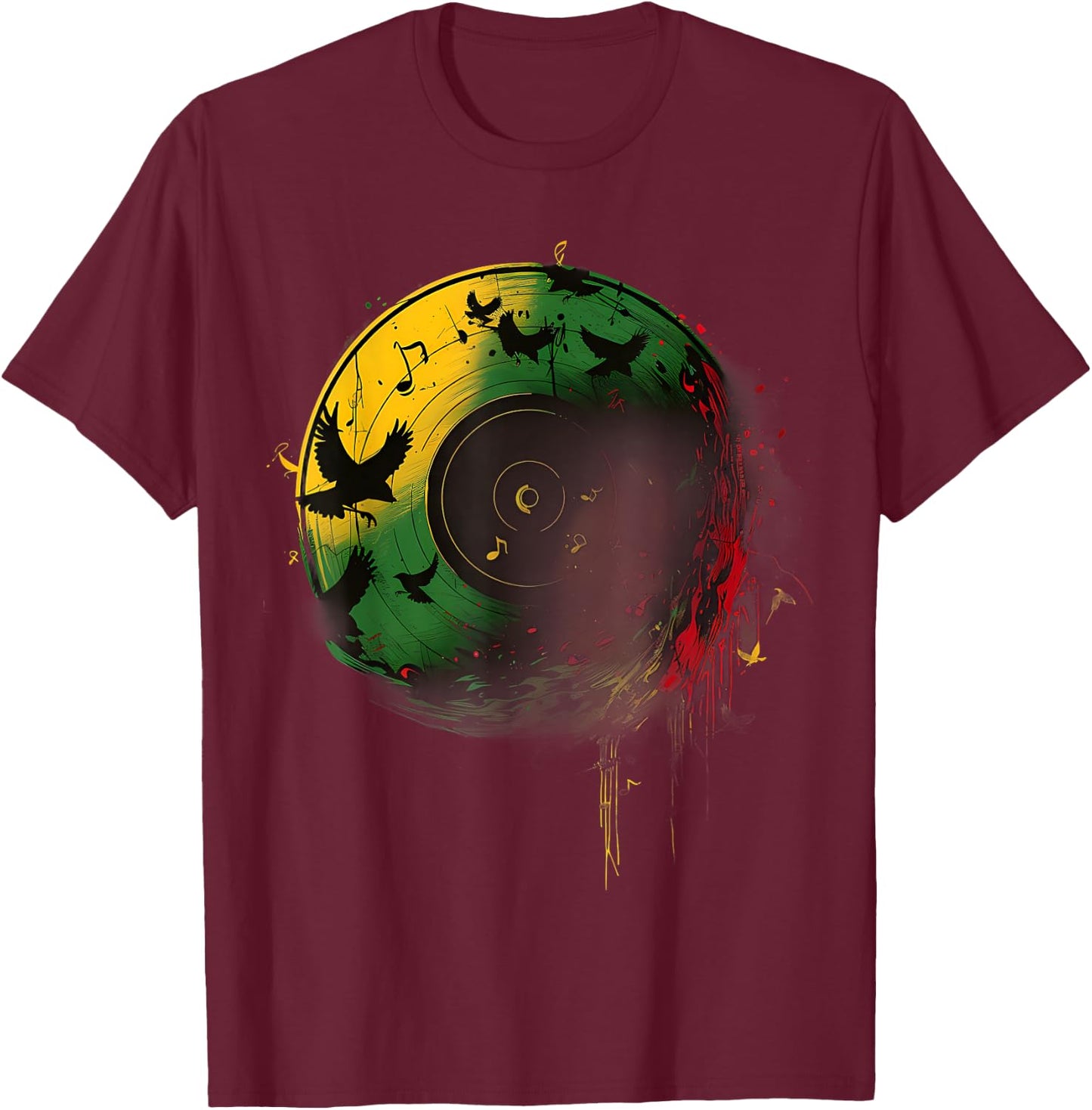 Reggae Music Vinyl Jamaican Pride Rastafarian Rasta T-Shirt - T-Shirt | Maroon