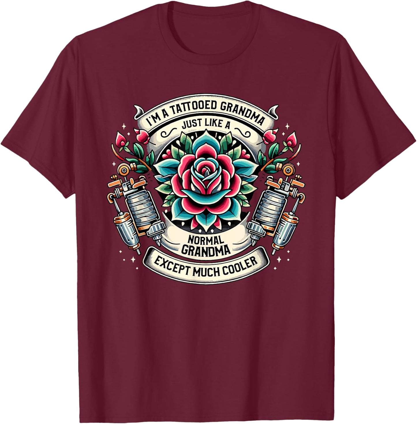 Tattooed Grandma Tattoo Tattooing Ink Tattoos Grandmother T-Shirt - T-Shirt | Maroon