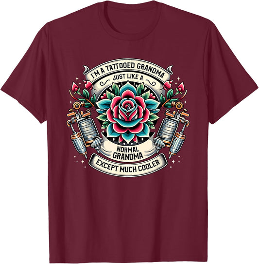 Tattooed Grandma Tattoo Tattooing Ink Tattoos Grandmother T-Shirt - T-Shirt | Maroon