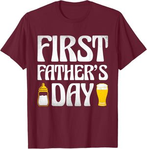 First Father's Day Beer Baby Bottle Daddy 2024 Dad Joke T-Shirt - T-Shirt | Maroon