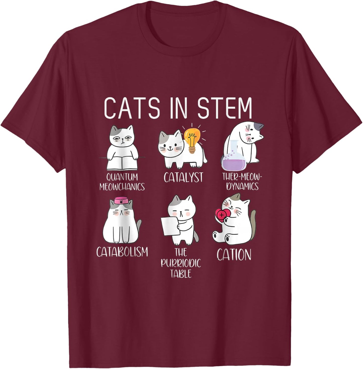Funny Science Meme Cats In Stem Scientist Nerd Cat Lover T-Shirt - T-Shirt | Maroon