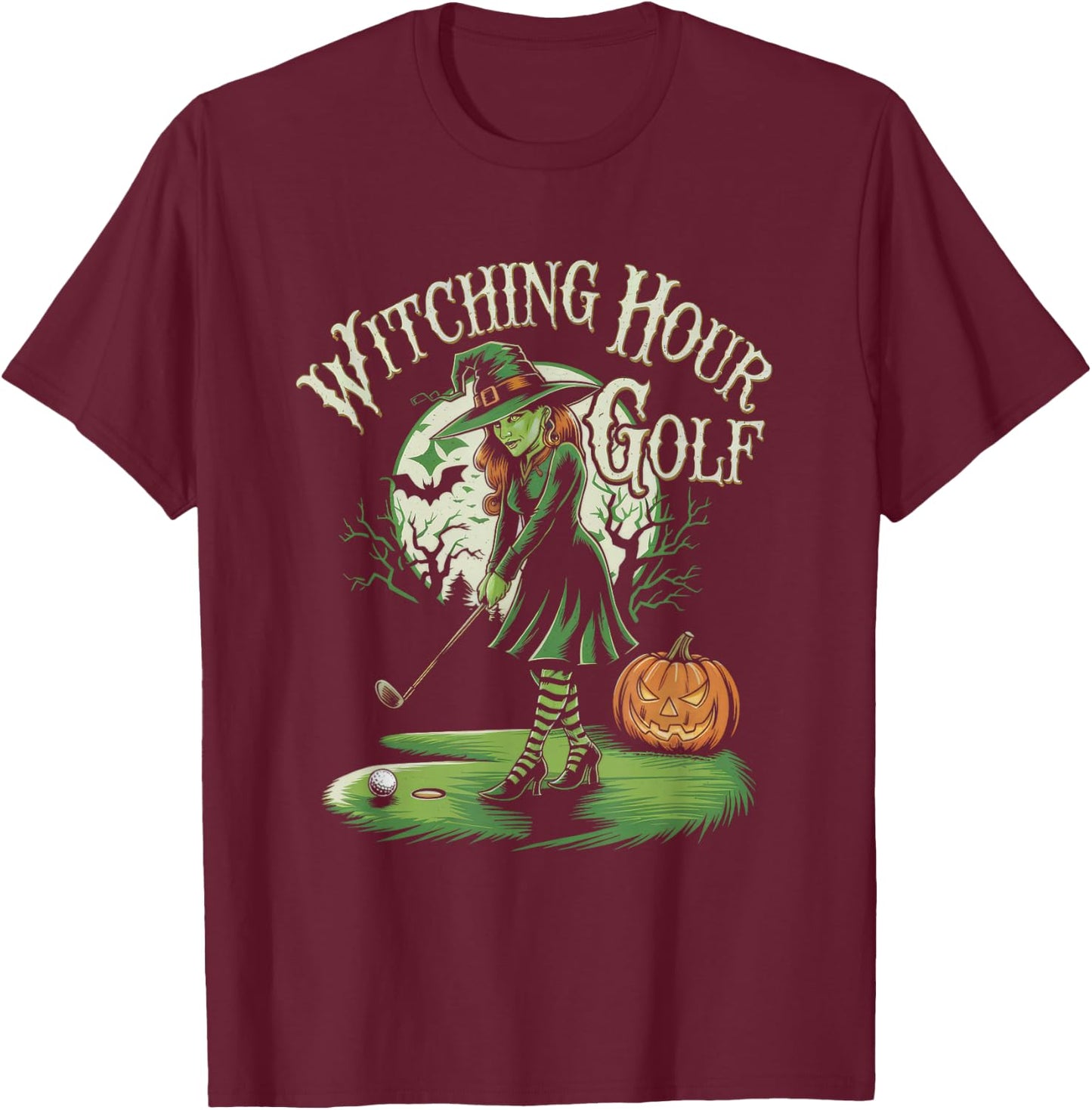 Witching Hour Golf Halloween Golf Witch Pumpkin T-Shirt - T-Shirt | Maroon