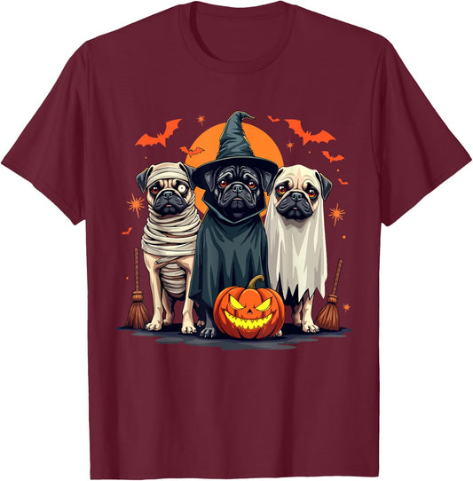 Pug Halloween Costume Mummy Witch Ghost Dog Lover T-Shirt - T-Shirt | Maroon
