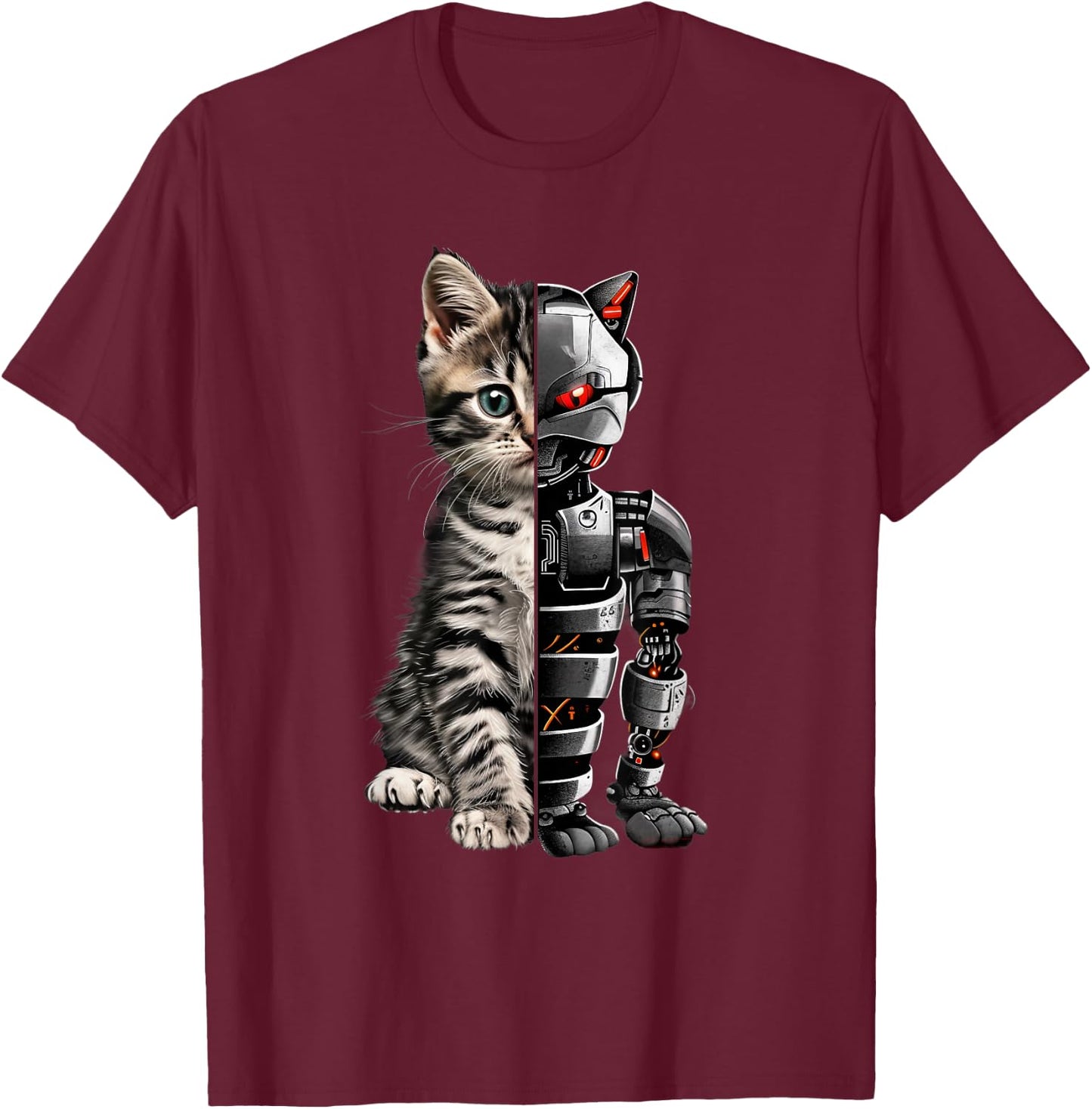 Funny Cat Robot Animal Lover Cyborg Cat Robot Cat T-Shirt - T-Shirt | Maroon