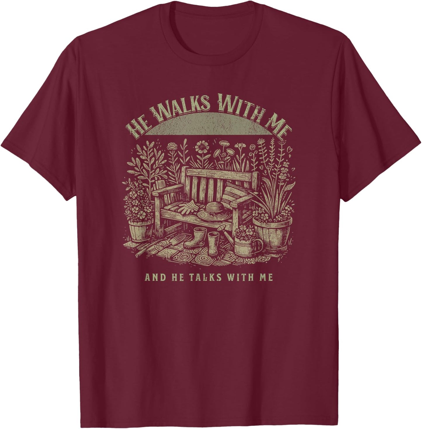 In The Garden Christian Hymn of Praise Lyrics Jesus Faith T-Shirt - T-Shirt | Maroon