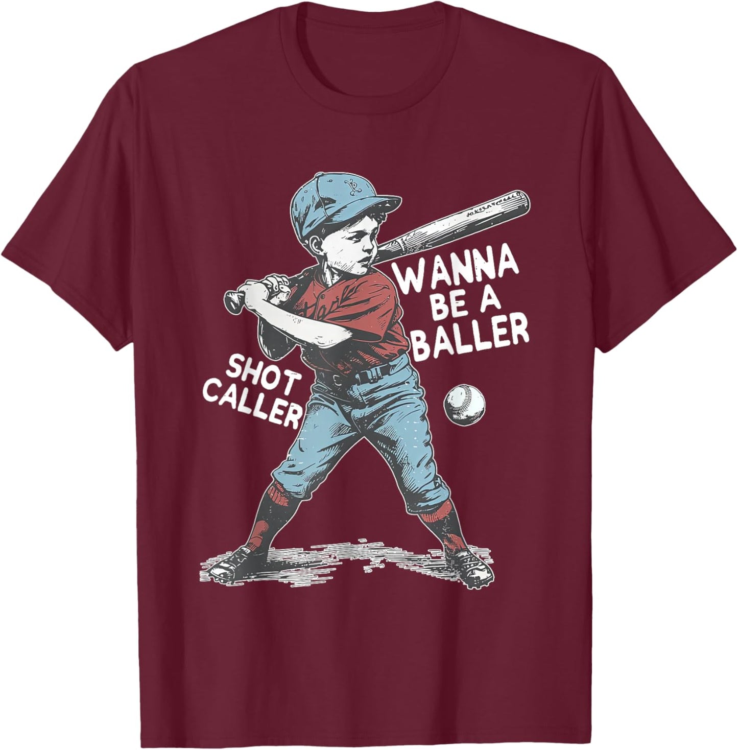 Wanna be a baller shot caller Retro baseball Vintage Boy Kid T-Shirt - T-Shirt | Maroon