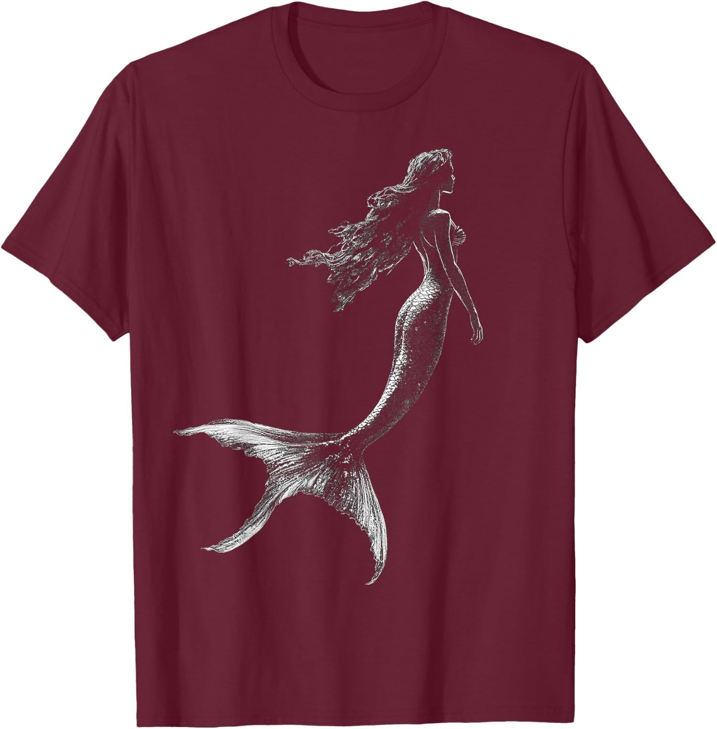 Mermaid Mythical Motif Fantasy Art Mermaid T-Shirt - T-Shirt | Maroon