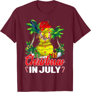 Funny Softball Santa Hat Hawaiian Christmas In July Summer T-Shirt - T-Shirt | Maroon