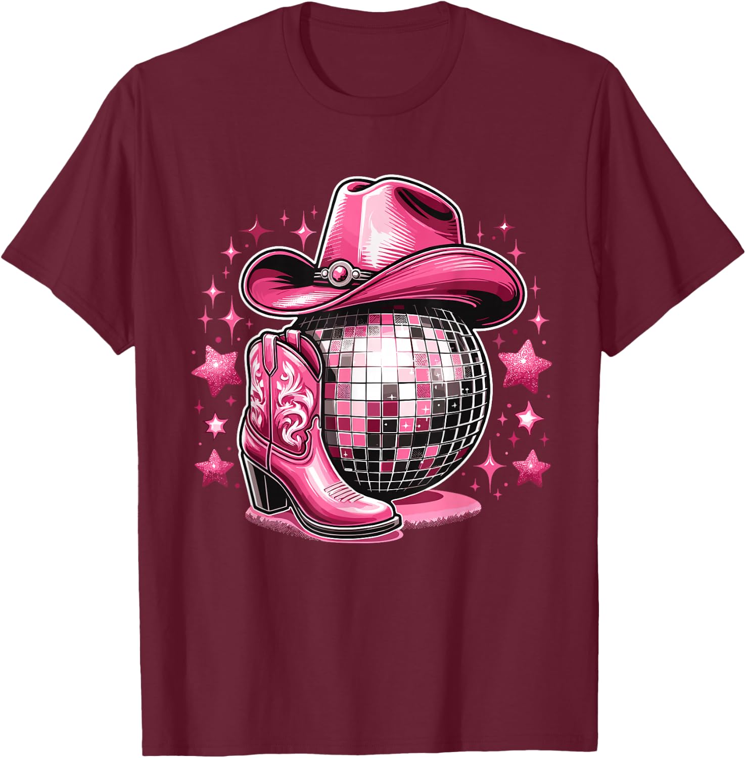 Western Cowgirl Rodeo Disco Retro Bachelorette Party T-Shirt - T-Shirt | Maroon