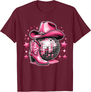 Western Cowgirl Rodeo Disco Retro Bachelorette Party T-Shirt - T-Shirt | Maroon