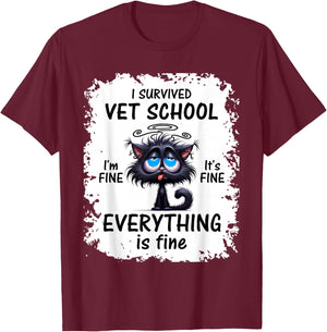 I Survived Vet School Cat T-Shirt - T-Shirt | Maroon