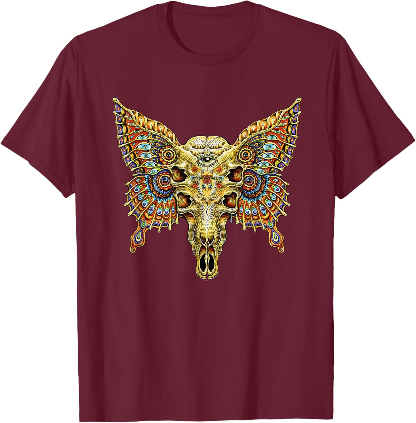Butterfly Skull - by Emek Artman T-Shirt - T-Shirt | Maroon