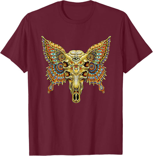 Butterfly Skull - by Emek Artman T-Shirt - T-Shirt | Maroon