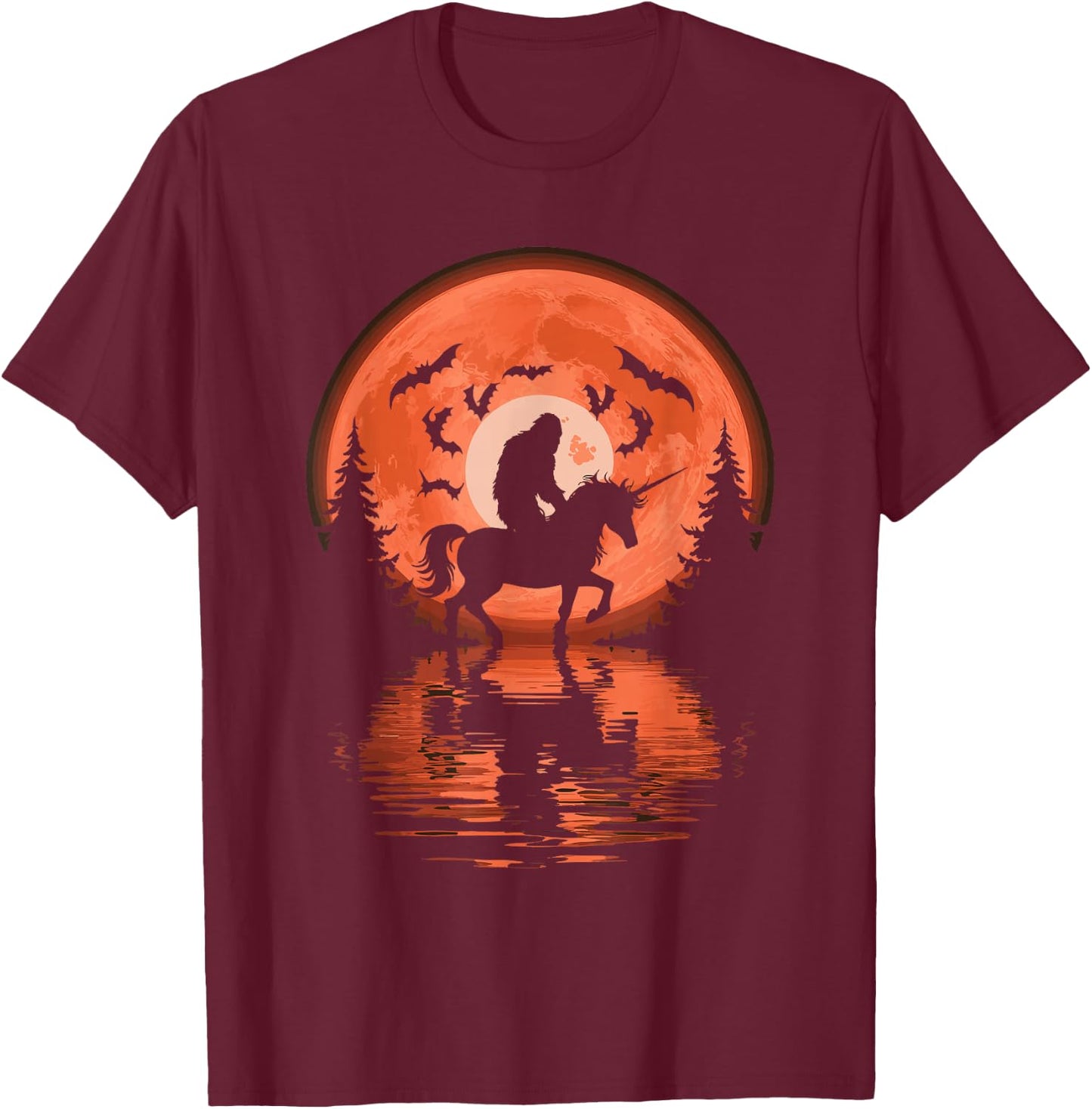 Bigfoot Riding Unicorn T-Shirt - T-Shirt | Maroon