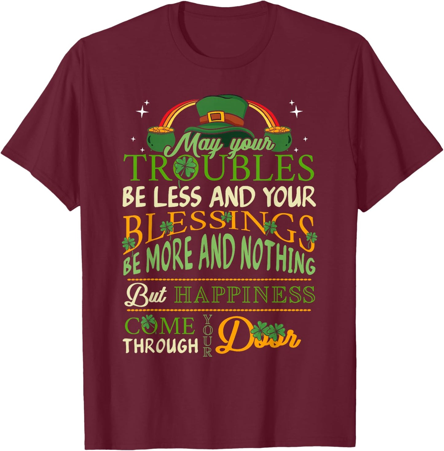 Irish Blessing St Patricks Day Leprechaun Rainbow Irish Gift Small T-Shirt - T-Shirt | Maroon