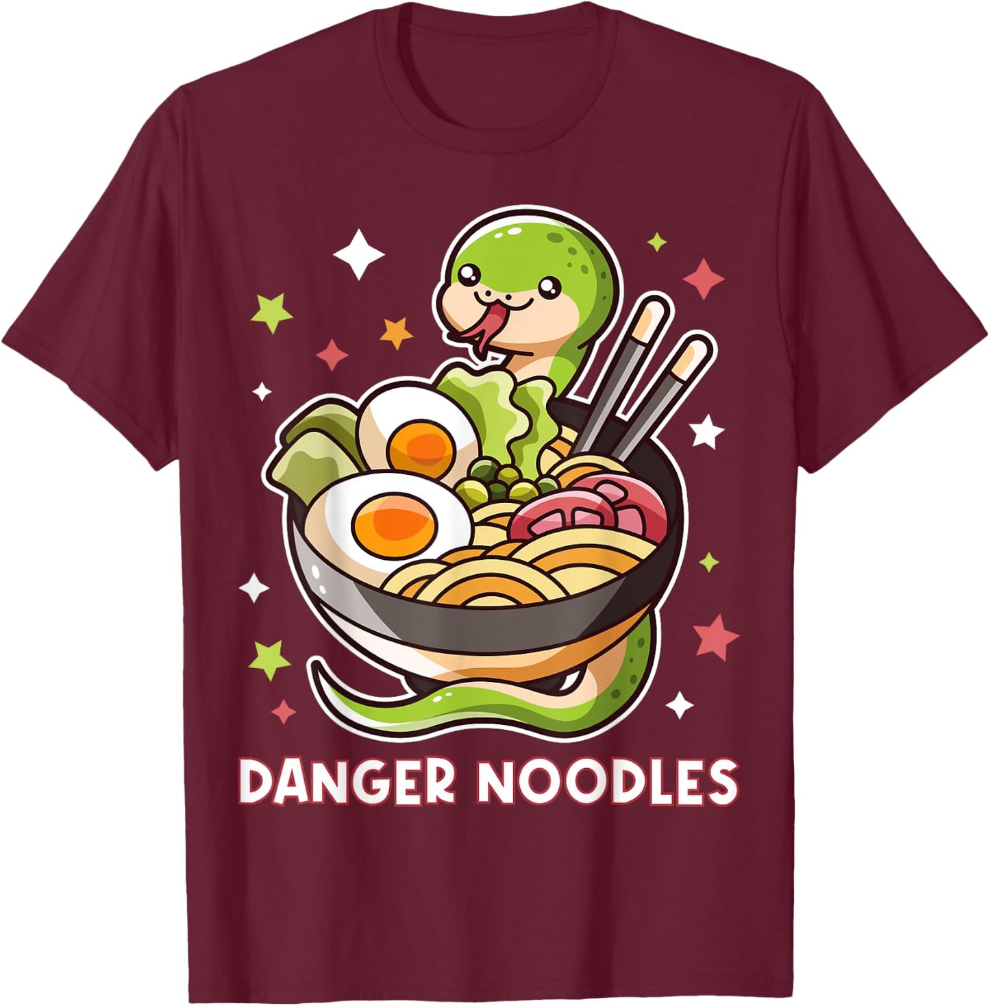 Danger Noodles Snake In A Ramen Noodles Bowl Kawaii Outfit T-Shirt - T-Shirt | Maroon
