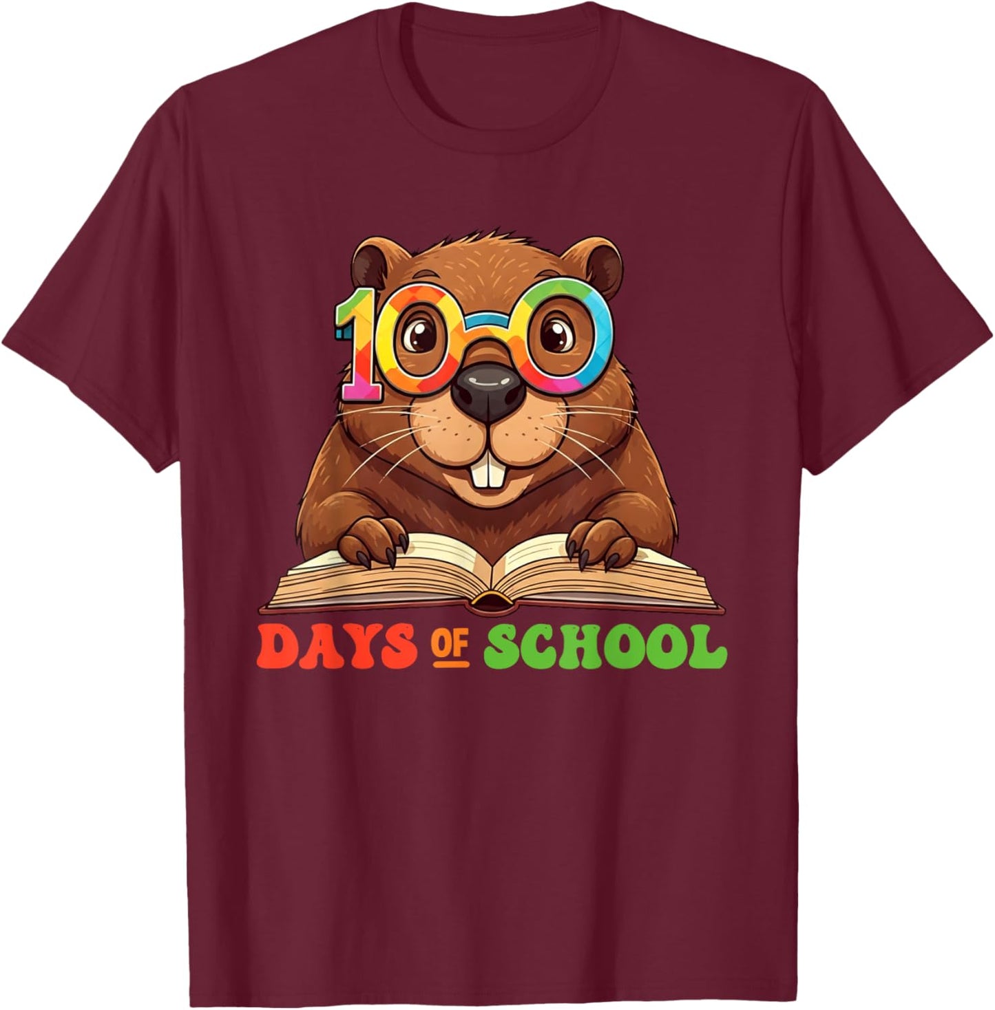 Funny Beaver 100th Day Of School Teacher Kids T-Shirt - T-Shirt | Maroon