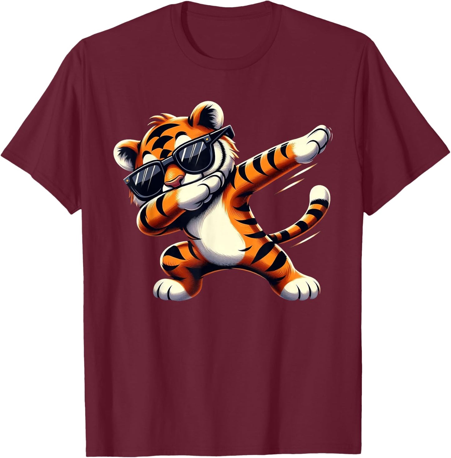 Dabbing Tiger Wearing Hip Hop Graphic Cool Dabbing Tiger T-Shirt - T-Shirt | Maroon