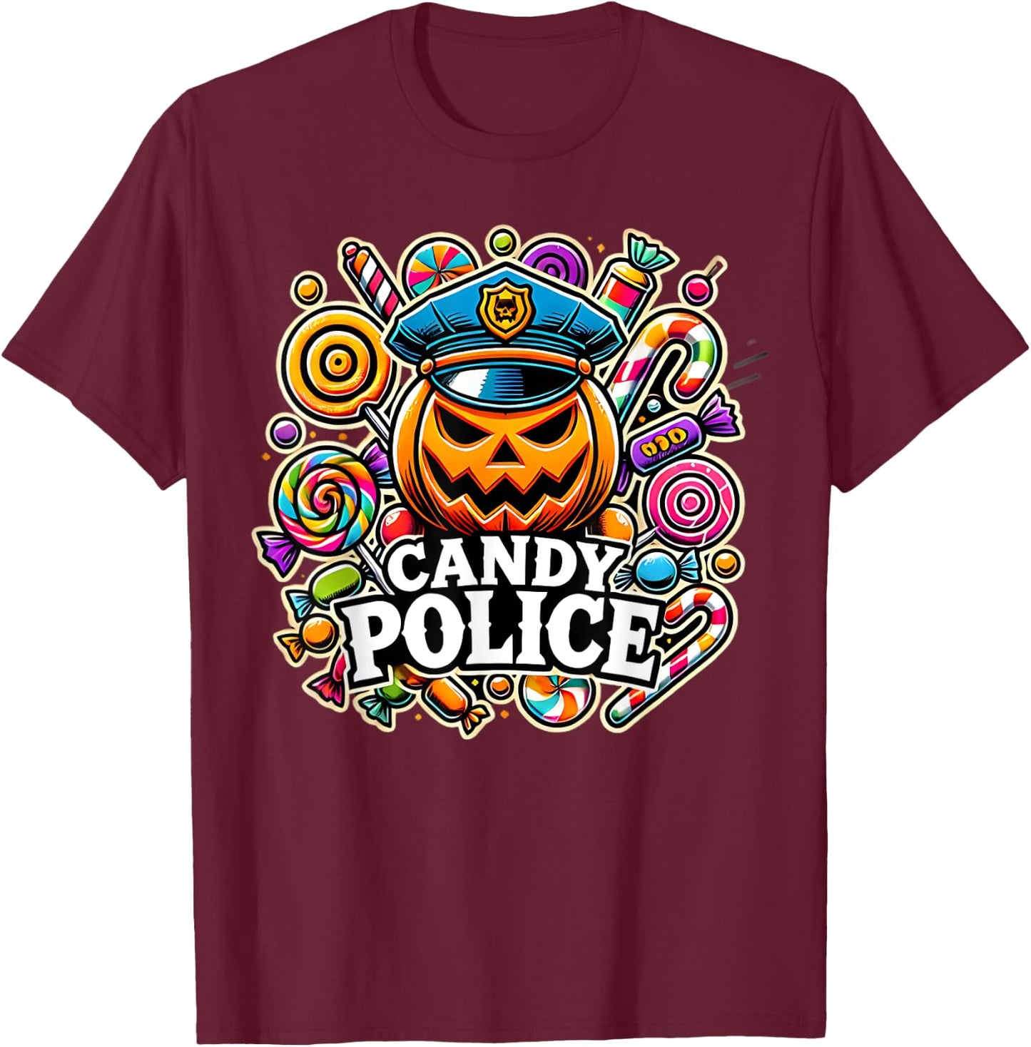 Candy Police Funny Halloween Party Trick or Treat Security T-Shirt - T-Shirt | Maroon