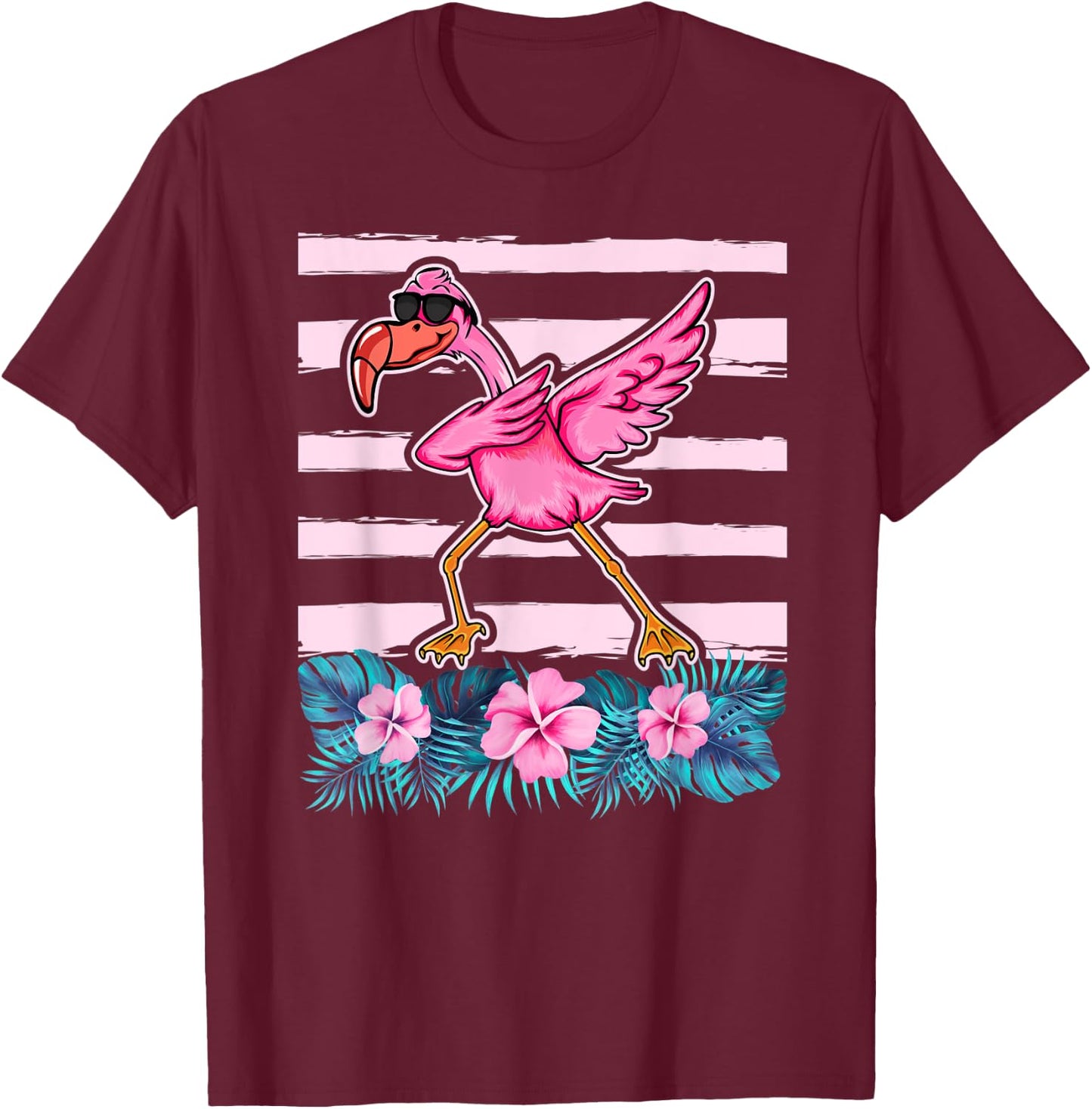 Flamingo Wearing Sunglass - Dabbing Flamingo Lover Floral T-Shirt - T-Shirt | Maroon