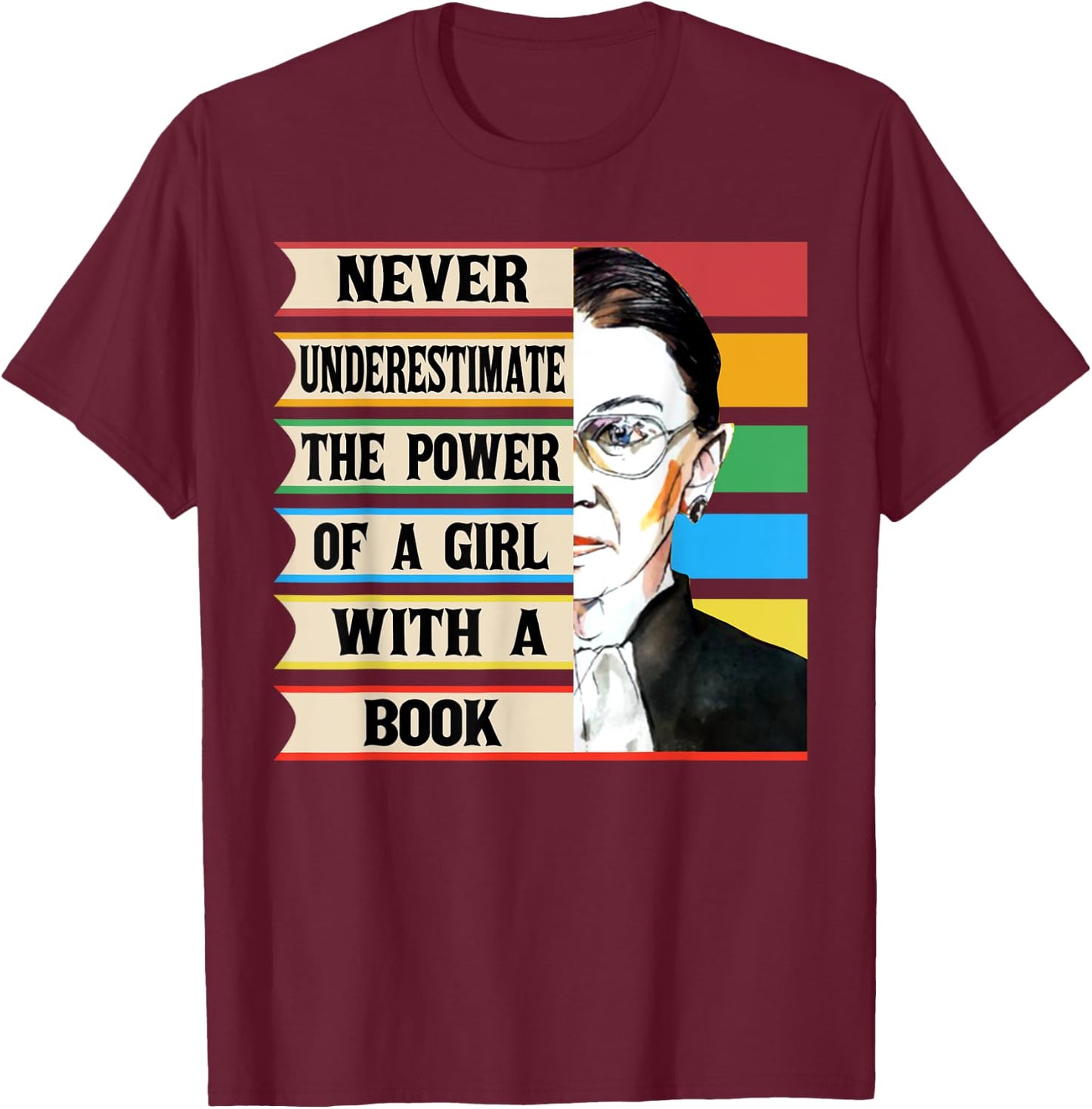 Vintage Never Underestimate The Power Of A Girl With A Book T-Shirt - T-Shirt | Maroon