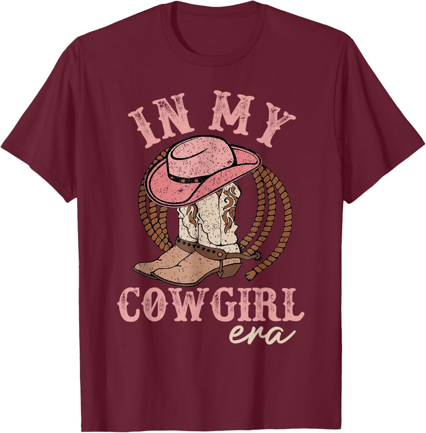 In My Cowgirl Era Groovy Cute Western Rodeo Cowgirl T-Shirt - T-Shirt | Maroon