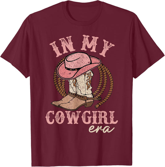 In My Cowgirl Era Groovy Cute Western Rodeo Cowgirl T-Shirt - T-Shirt | Maroon