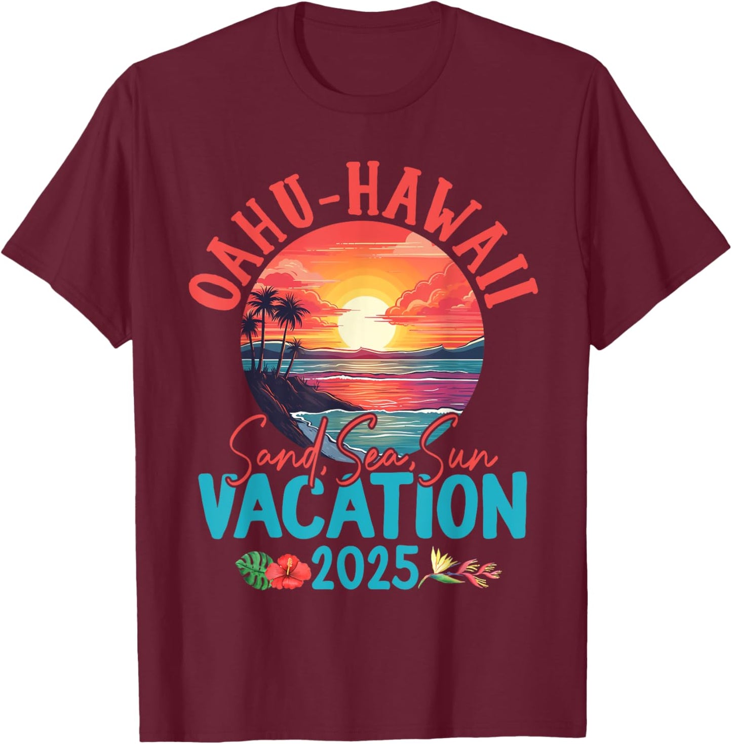 Oahu Hawaii Vacation 2025 Souvenir Matching Family Group T-Shirt - T-Shirt | Maroon
