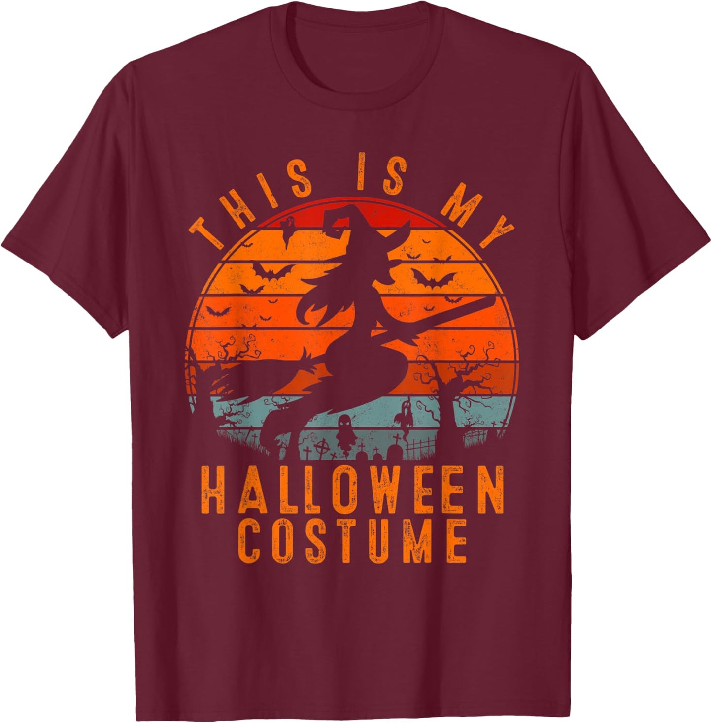 This is My Halloween Costume with Witch Gift Moon Scary T-Shirt - T-Shirt | Maroon